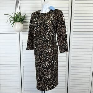 New Sonnet James Reese Play Dress Leopard Print 3/4‎ Sleeve Stretch Size L